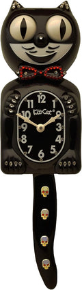 Kit Cat Klock Hand Crafted Skull Tail/Bow Crystals Jeweled Clock