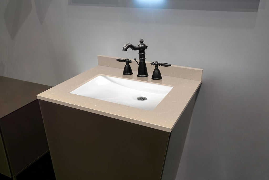 MSI Cosmic Sand Vanity Top with Under Mount Rectangle Ceramic Sinks, Engineered Marble Stone, 4' CC Faucet Holes, 31'X22'
