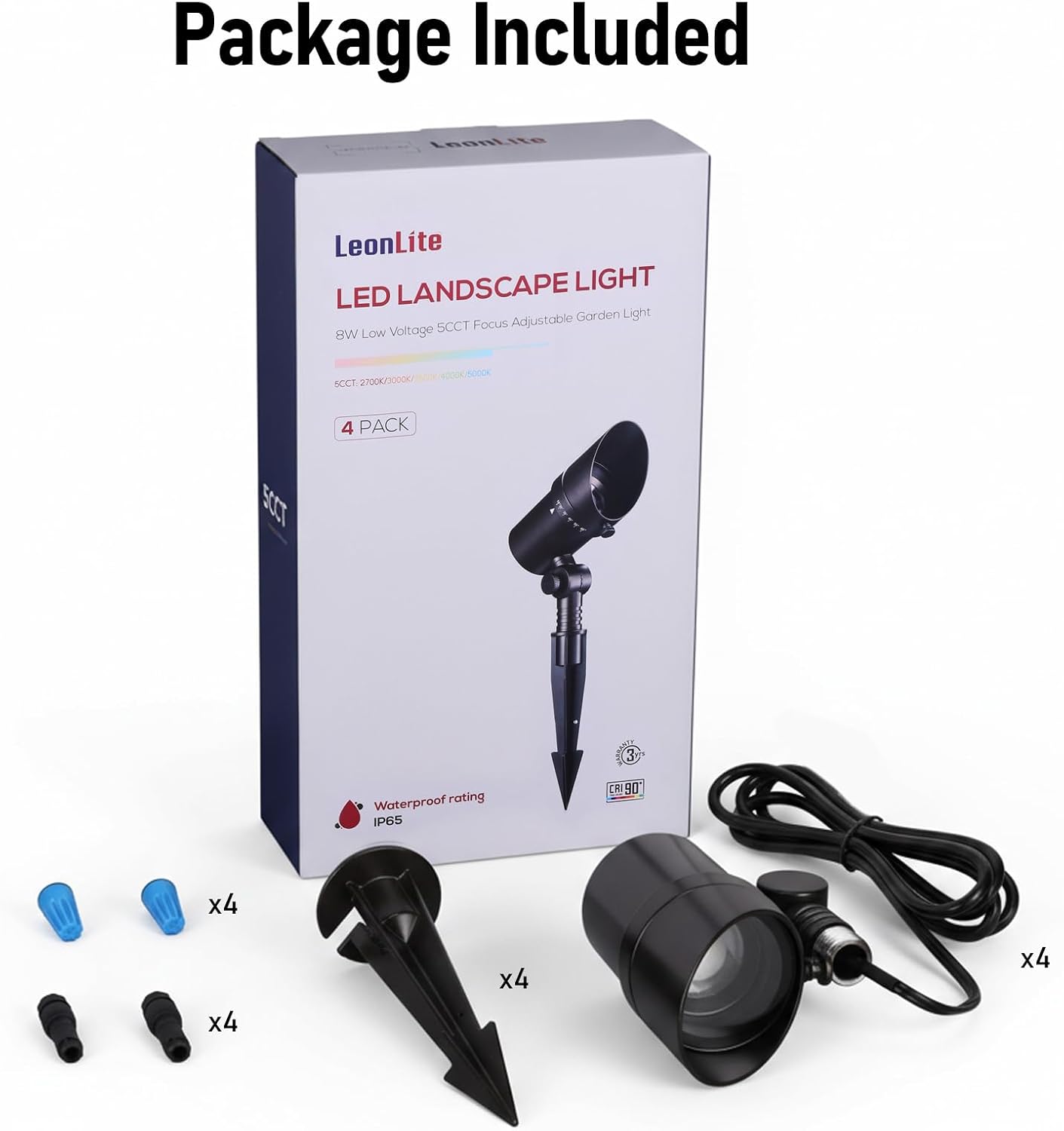 LEONLITE 5CCT LED Landscape Spotlight, 15°-60° Adjustable Beam Angle, 8W Low Voltage Spot Light with Stepless Adjustment, 12-24V AC/DC, Aluminum, IP65 Waterproof, Oil Rubbed Bronze, Pack of 4
