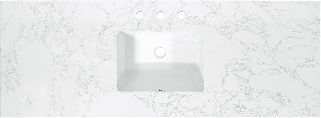 Ceres 61' Engineered Stone Vanity Top in Grain White with Single White Sink