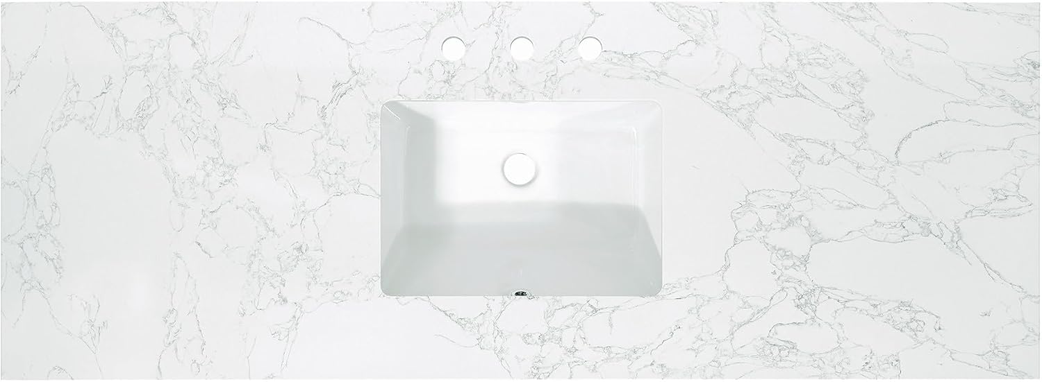 Ceres 61' Engineered Stone Vanity Top in Grain White with Single White Sink