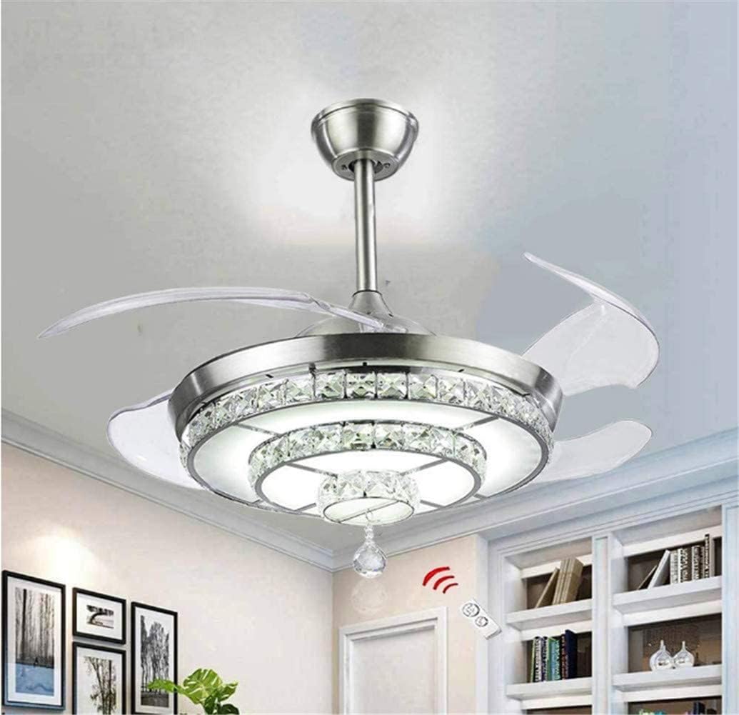42 Inch LED Crystal Ceiling Fan Light with Remote Control, 3 Color Change 3 Speed Retractable Ceiling Fandelier Lighting for Livingroom Diningroon Bedroom