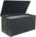 CHUNLY 120 Gallon Waterproof Deck Box with Lockable Resin Lid, Storage Bench w/Mobility Rollers, Outdoor All-weather Patio Storage Box for Outside Cushions, Garden Tools (Dark Gray)