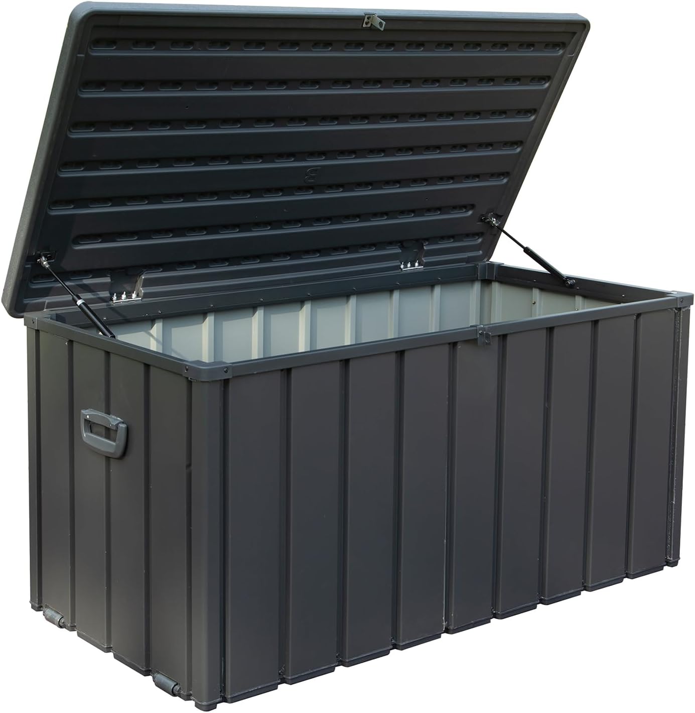 CHUNLY 120 Gallon Waterproof Deck Box with Lockable Resin Lid, Storage Bench w/Mobility Rollers, Outdoor All-weather Patio Storage Box for Outside Cushions, Garden Tools (Dark Gray)