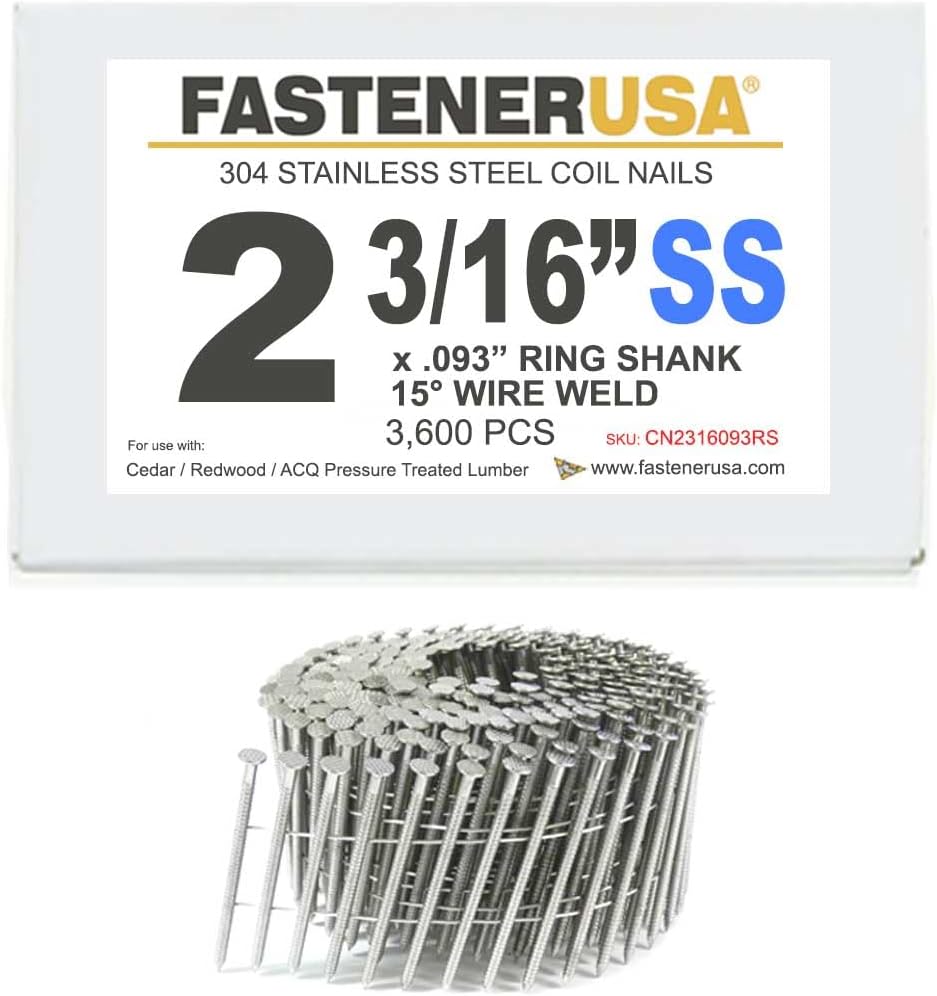 2-3/16' x .093 Ring 304SS Coil Nails 15-DEG Wire 3,600ct