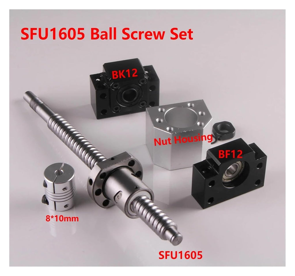 SFU1605 Set: RM1605 C7 Rolled Ball Screw with end Machining + 1605 Ball nut and housing BK/BF12 end Support + 8mm x 10mm Coupler(500mm)