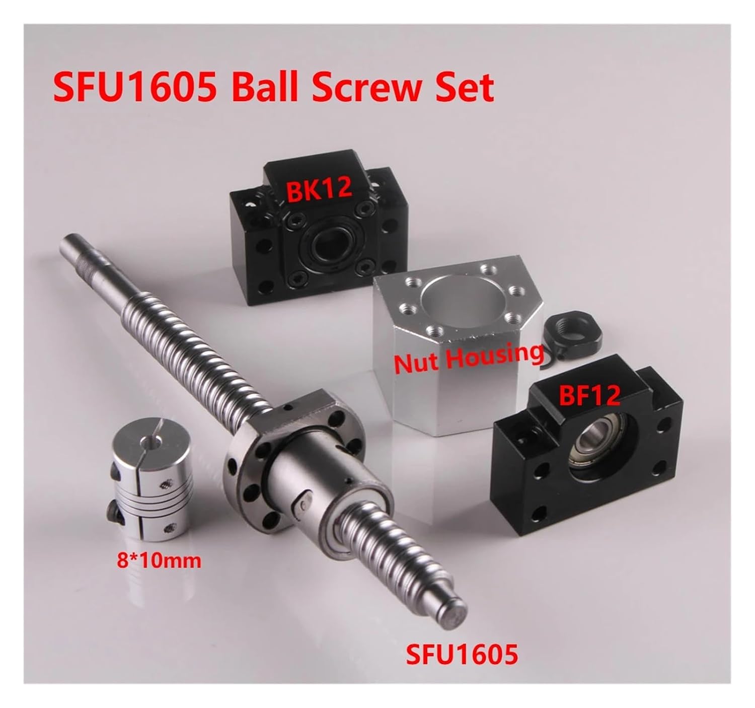 SFU1605 Set: RM1605 C7 Rolled Ball Screw with end Machining + 1605 Ball nut and housing BK/BF12 end Support + 8mm x 10mm Coupler(500mm)
