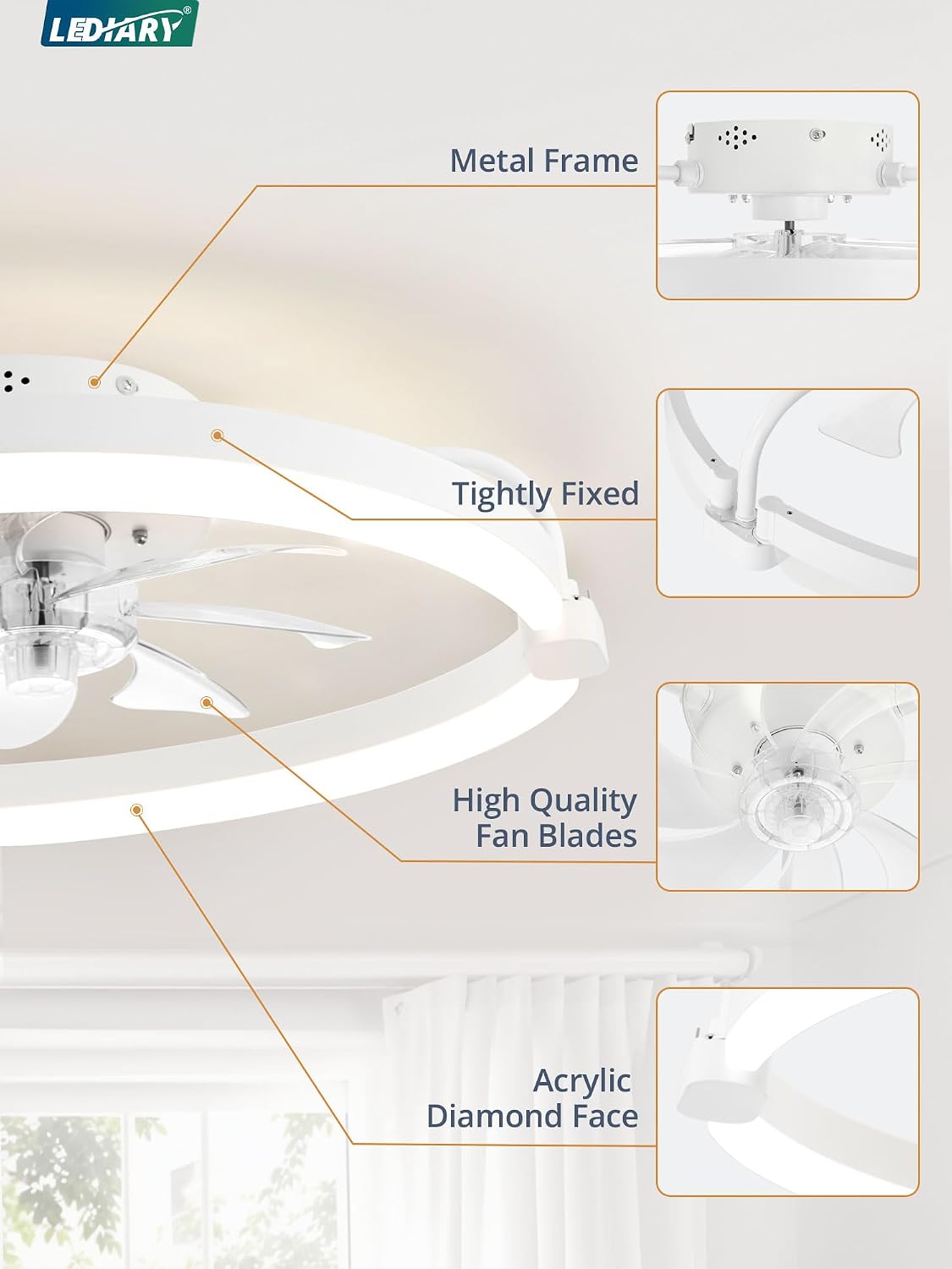 2 Pack 20'' Low Profile Ceiling Fan with Light, 3000-6000K Dimmable Fandelier LED Fan Light, 6 Wind Speeds, Modern Flush Mount Ceiling Fan for Bedroom