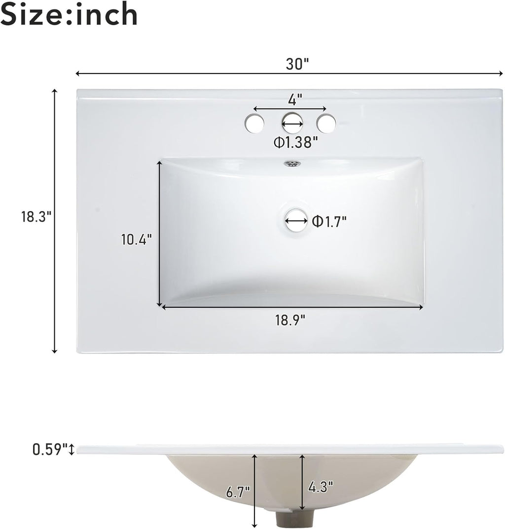 Mirightone 30' Bathroom Vanity with Sink, 30 Inch Bathroom Vanity with Top, 3 Drawers and 1 Soft Closing Door, Modern Bathroom Vanity with Sink 30 Inch for Bathroom (Grey)