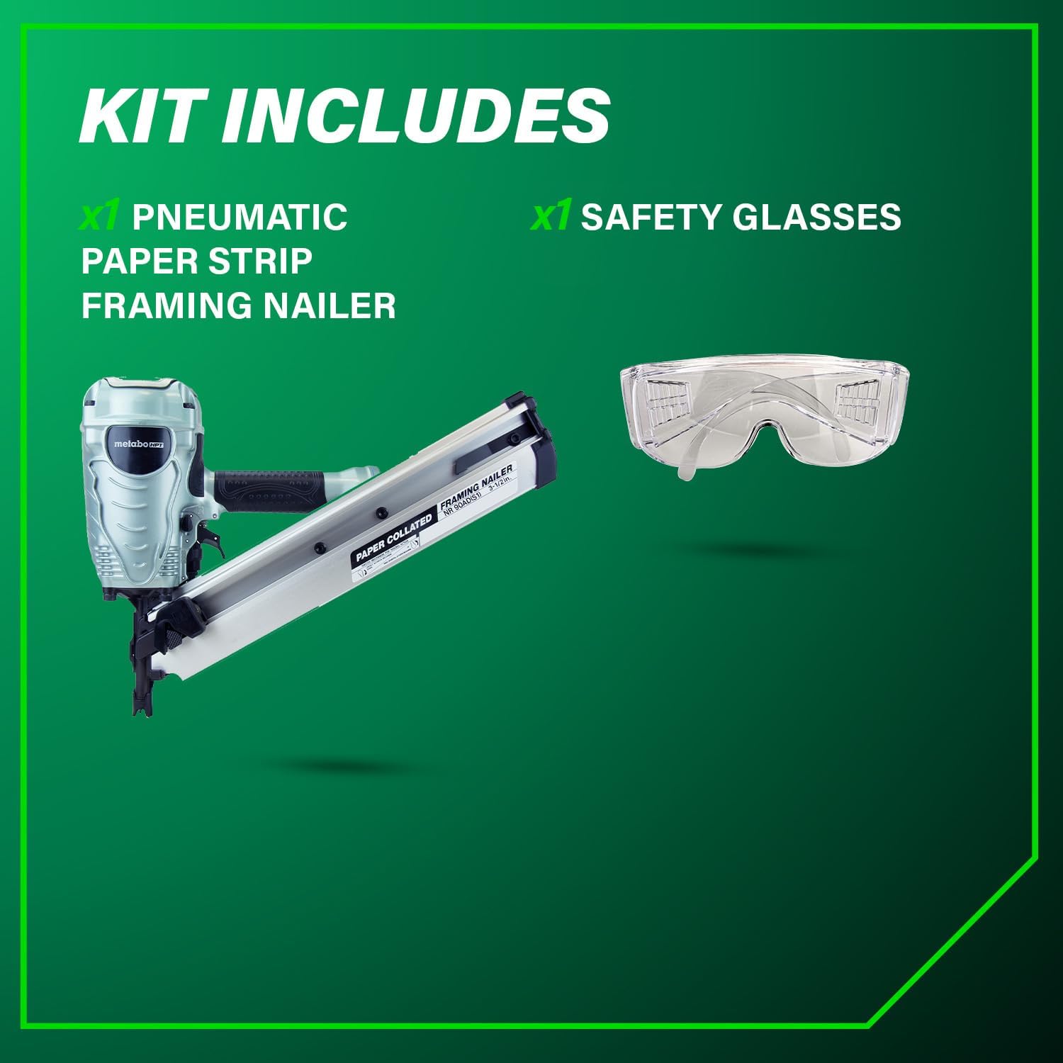Metabo HPT Framing Nailer, Pro-Preferred Framing Tool for Flooring, Truss Build-Up, Roof Decking, and Housing Construction, Quick Switch Nailing, 3-1/2' 30° Paper Collated Nails, NR90ADS1