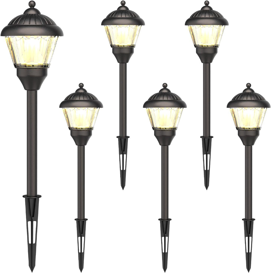 GOODSMANN Pathway Lights 1.5W LED 6PK Outdoor Low Voltage Landscape Lighting Kits 100 Lumen Hardwired Path Light 3000K Warm White Metal 12V Bronze Electric Sidewalk Walkway Lights with Cable Connector