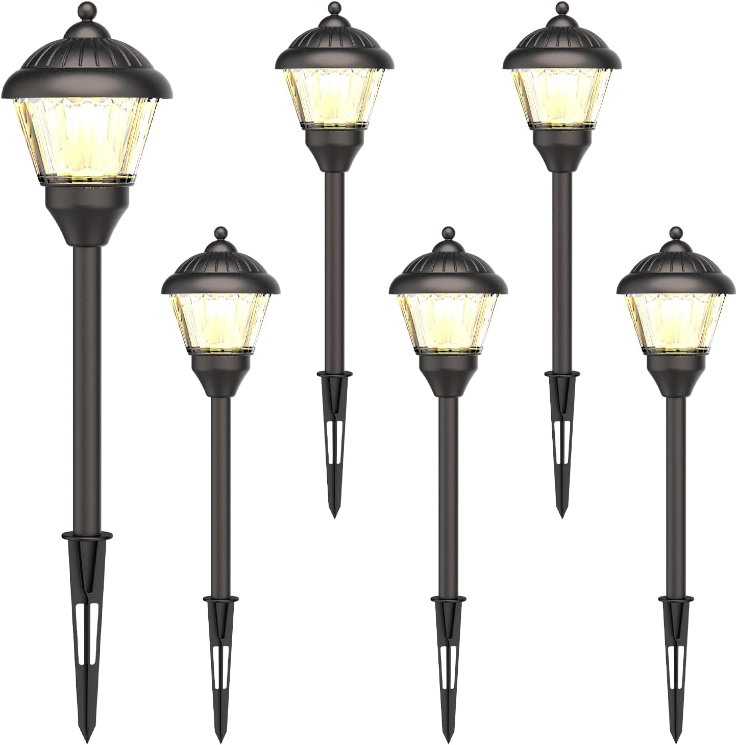 GOODSMANN Pathway Lights 1.5W LED 6PK Outdoor Low Voltage Landscape Lighting Kits 100 Lumen Hardwired Path Light 3000K Warm White Metal 12V Bronze Electric Sidewalk Walkway Lights with Cable Connector
