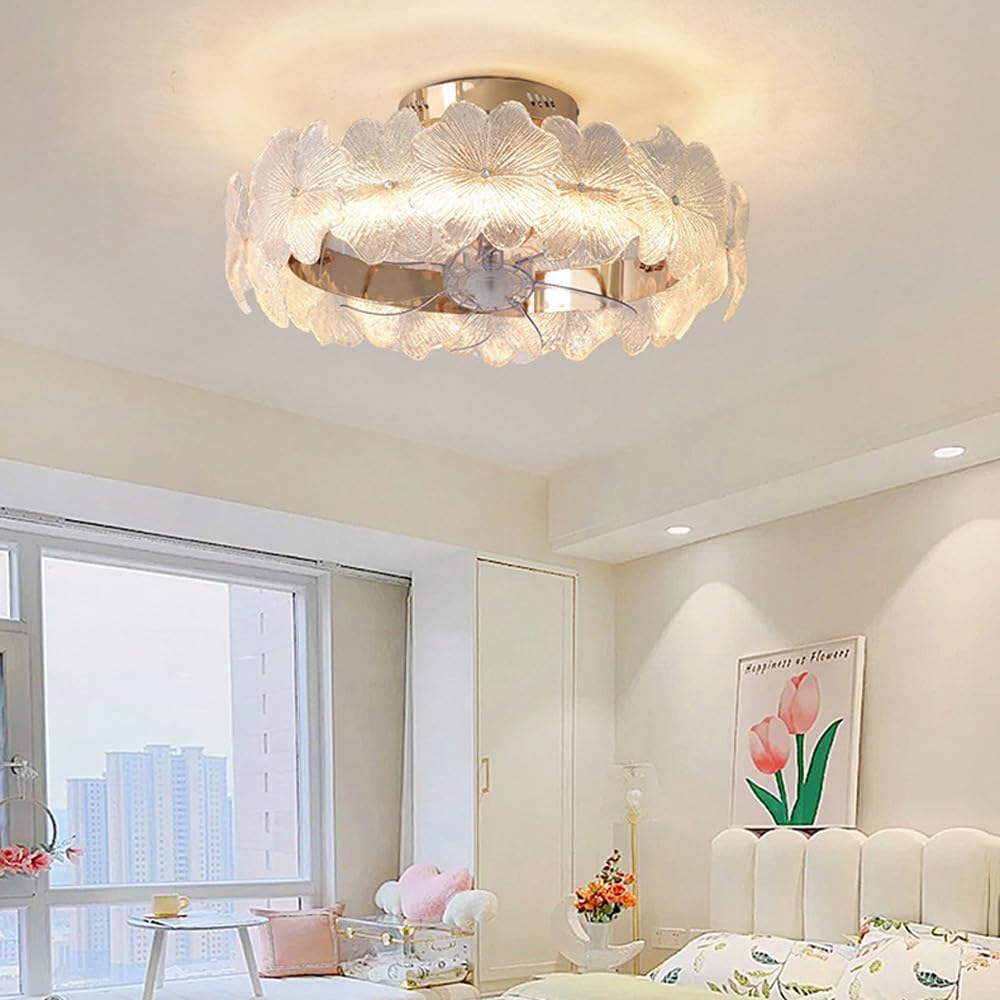 Ceiling Fan with Light Remote - 20 Reversible Dimmable LED Pink Crystal Flower Ceiling Fan for Girls Bedroom, Living Room, Nursery - 360° Rotating Kid-Friendly Design