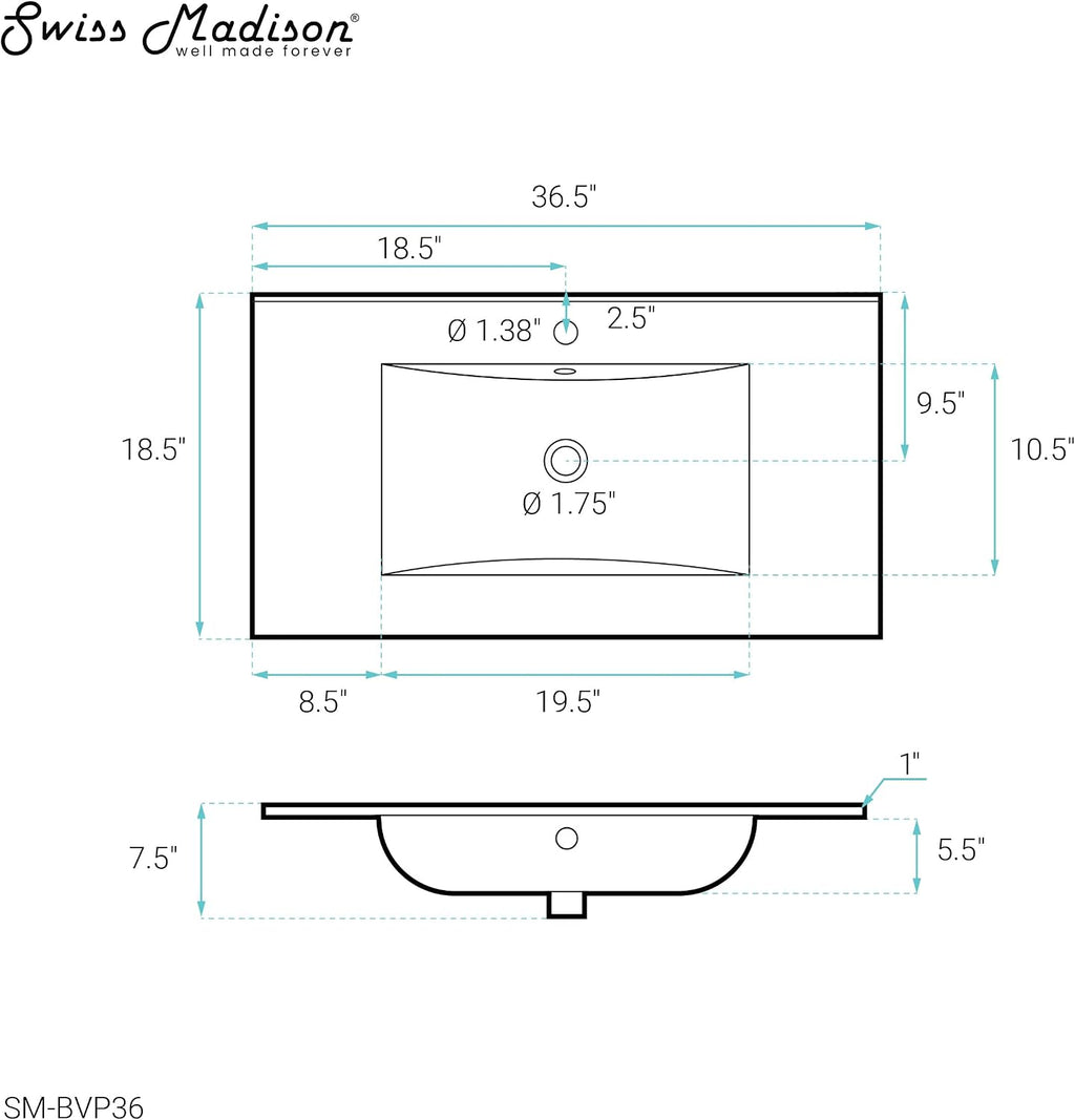 36' Ceramic Vanity Sink Top