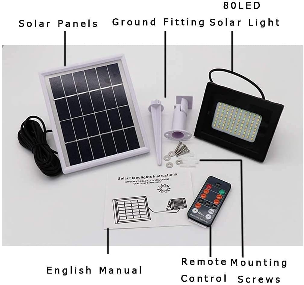 Led Floodlight Solar Floodlight with Remote Control | Two-Color Dimming Intelligent Timing Brightness Adjustable | Waterproof Outdoor Spotlight Security Lighting
