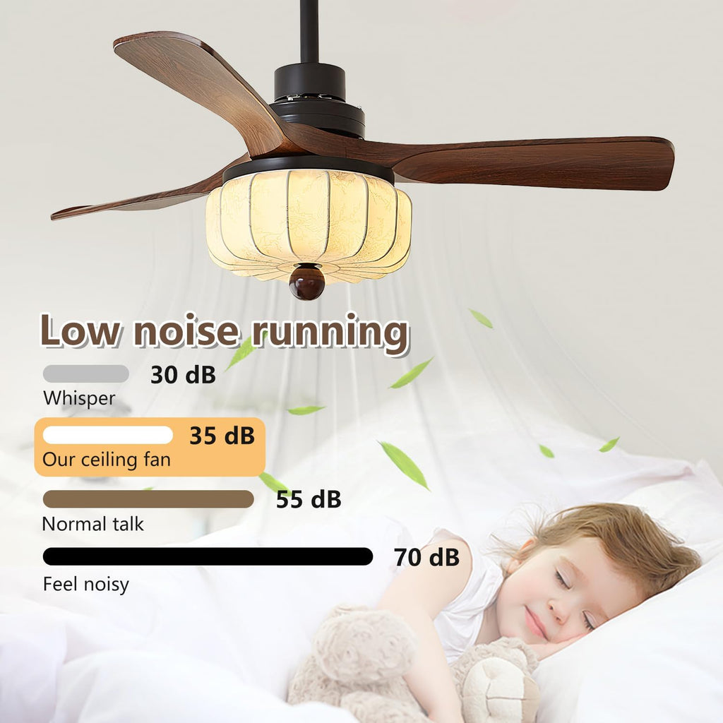 Large Japanese Silk Fabric Ceiling Light Wabi Sabi Round Ceiling Fan with Light Fandelier Ceiling Fan Light with Remote Control 6 Speed Reversible Vintage Flush Mount LED Ceiling Fans Lights