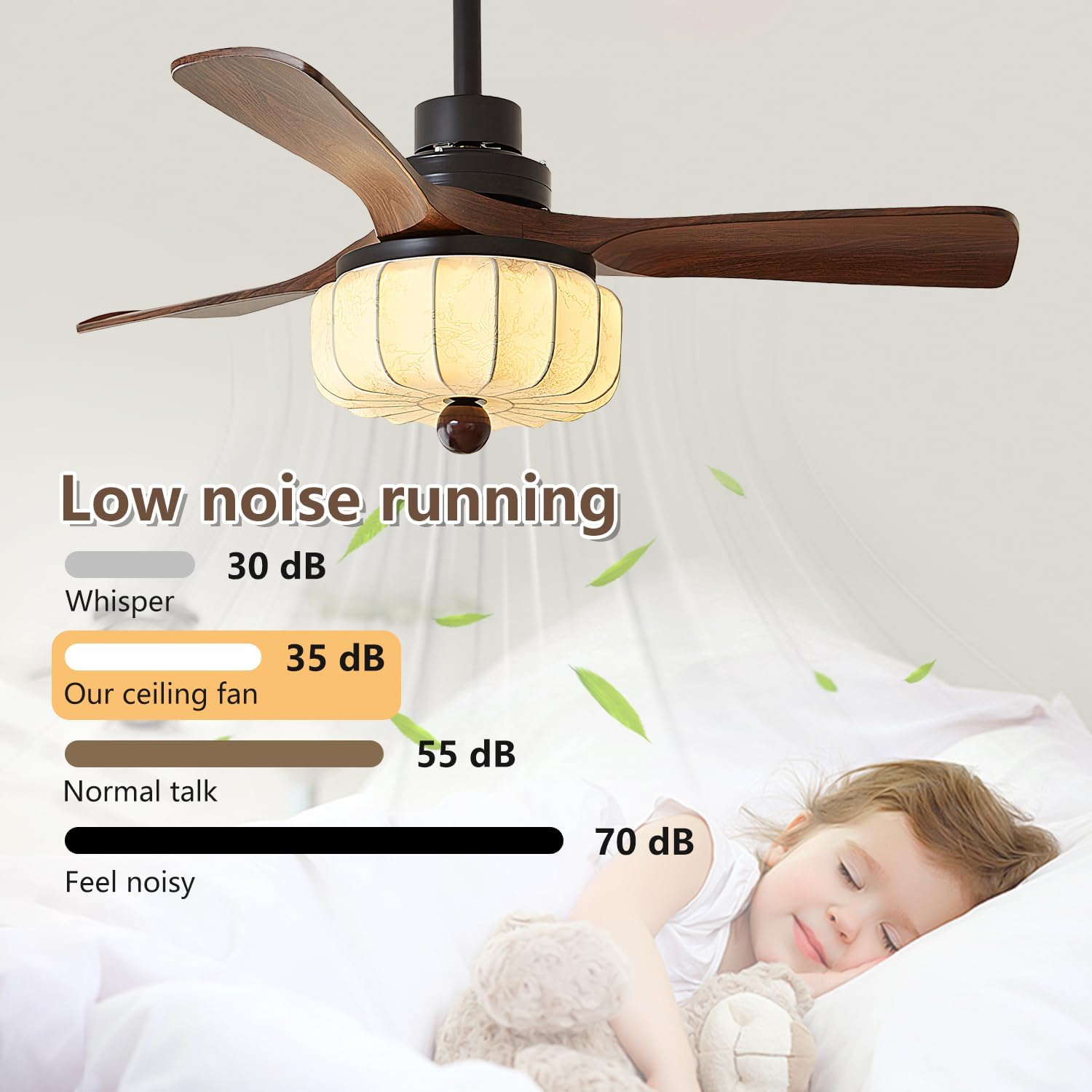 Large Japanese Silk Fabric Ceiling Light Wabi Sabi Round Ceiling Fan with Light Fandelier Ceiling Fan Light with Remote Control 6 Speed Reversible Vintage Flush Mount LED Ceiling Fans Lights