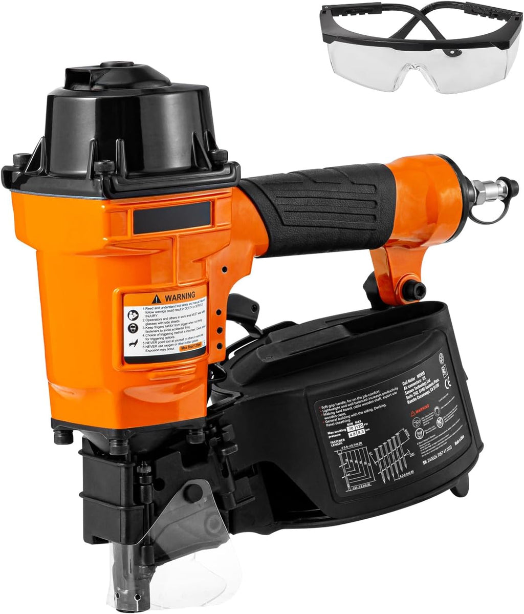 Happybuy Coil Siding Nailer MCN55, 1 inch to 2-1/4 inch 15 Degree Pneumatic Siding Nail Gun, 70-120PSI Air Coil Nailer for Siding, Pallet Sheathing, Fencing, Decking
