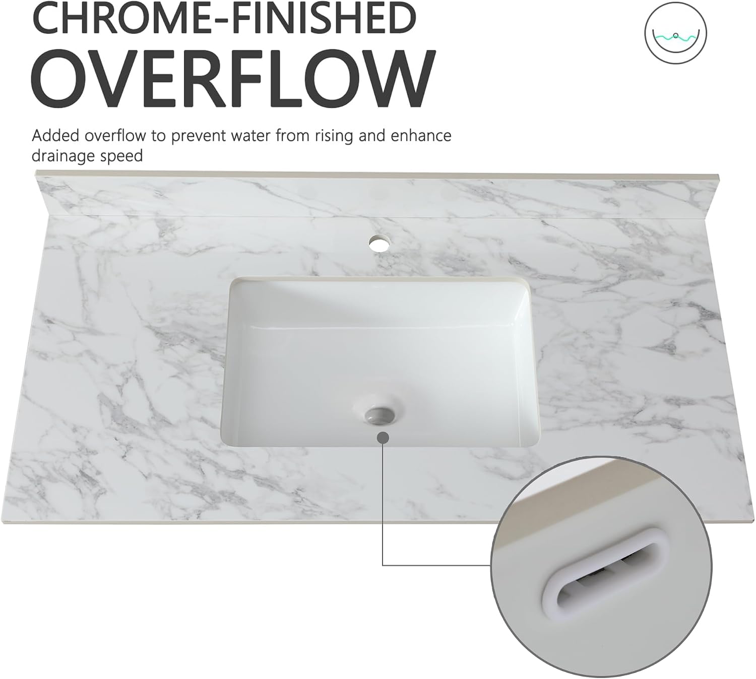 43x22 Marble Bathroom Vanity Top with Sink, Vanity Top with Sink with Pre-drilled Holes and 4' Backsplash, Perfect for Home & Rental Properties