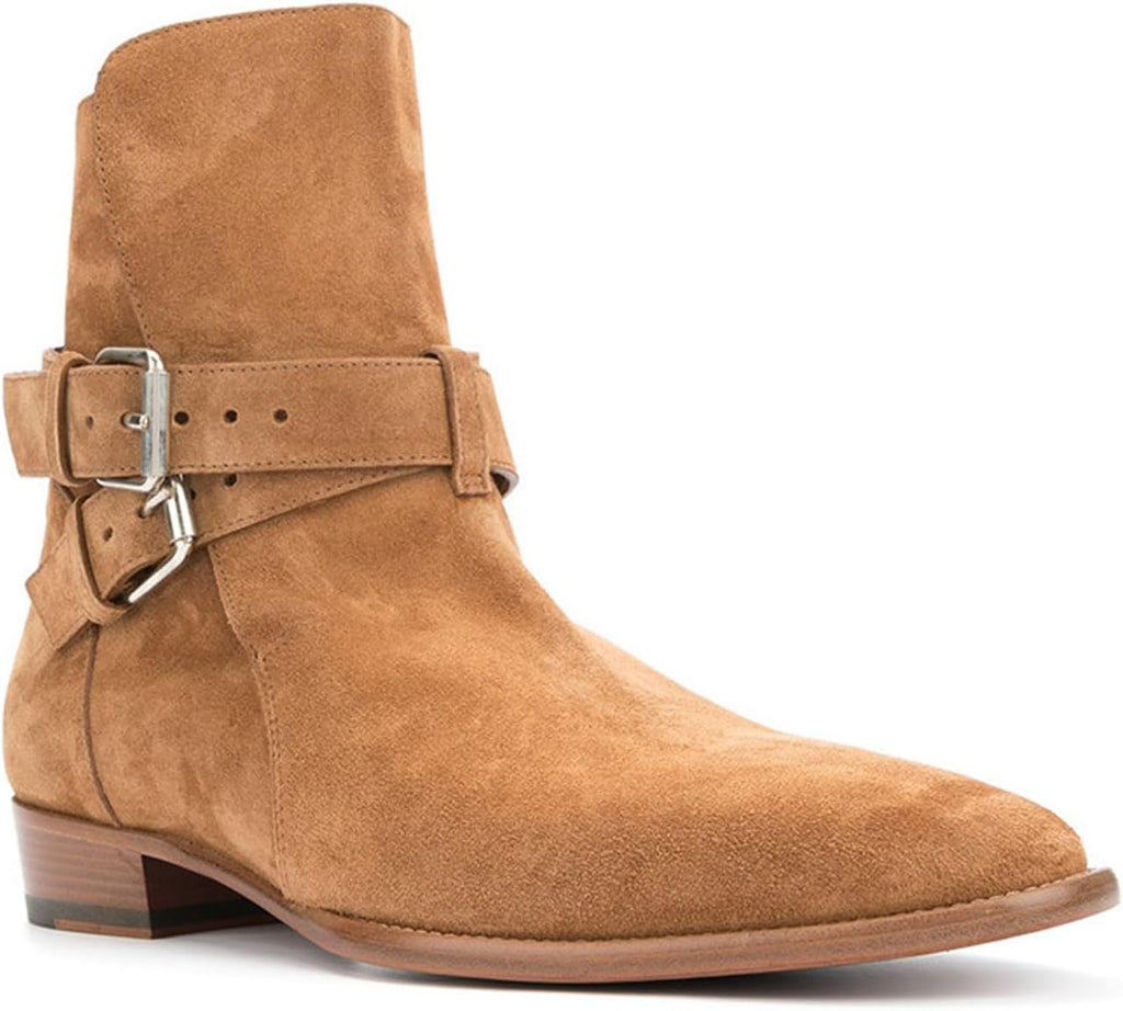 Santimon Men's Double-Buckle Jodhpur Boots- Premium Suede Harness Ankle Chelsea Boots, Dress Casual Western Boots for Business, Casual, Travel, Wedding,Party