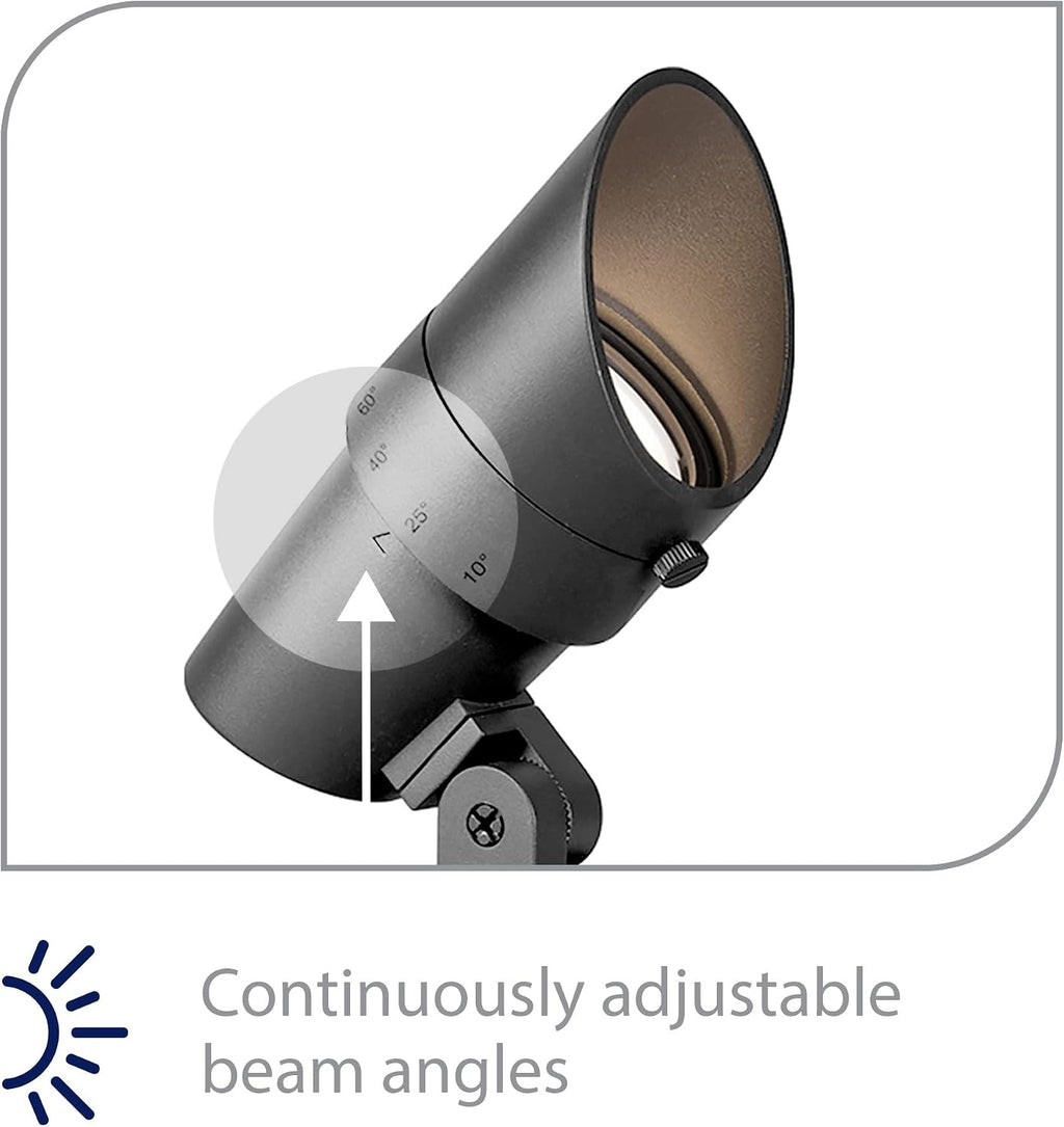 WAC Landscape Lighting, LED 120V Line Voltage Medium Size Accent Light with Adjustable Beam Angle and Integral Brightness Control 3000K Warm White Built-in LED in Black