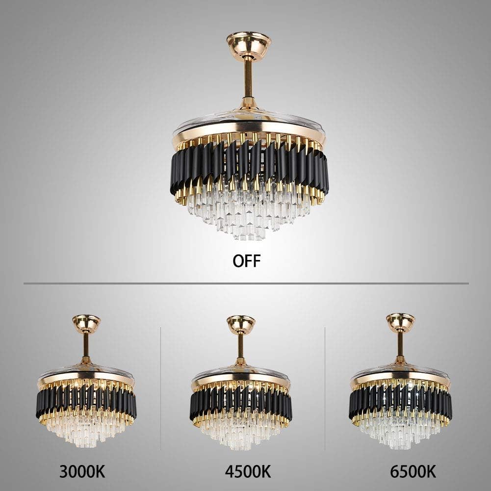 42' Crystal Fandelier Ceiling Fan Retractable Blade Ceiling Fan with Lights Modern LED Chandelier Ceiling Fan with Remote Controls, 36 Watt LED Light Strip Included, Gold+Black