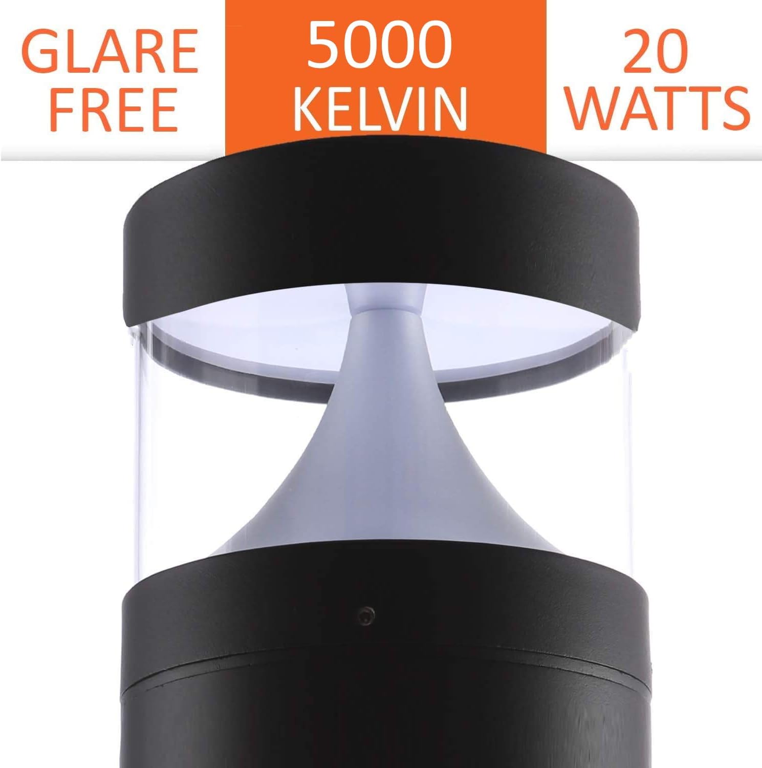 LED Bollard Landscape Lights 38' 20W 5000K 120V-277V Commercial/Residential Modern Ballard Lighting Fixture for Garden, Pathway, Driveway Electric Light. ETL Listed.