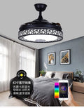 Modern Bluetooth Ceiling Fans Lights with Speaker Music LED Chandelier, 7 Colors Dimmable Inlcuded LED Kits Smart Bluetooth for Living Room Bedroom Restaurant