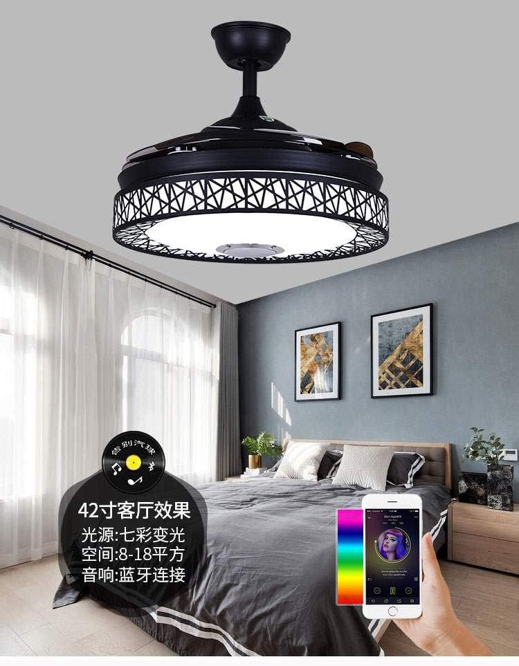 Modern Bluetooth Ceiling Fans Lights with Speaker Music LED Chandelier, 7 Colors Dimmable Inlcuded LED Kits Smart Bluetooth for Living Room Bedroom Restaurant