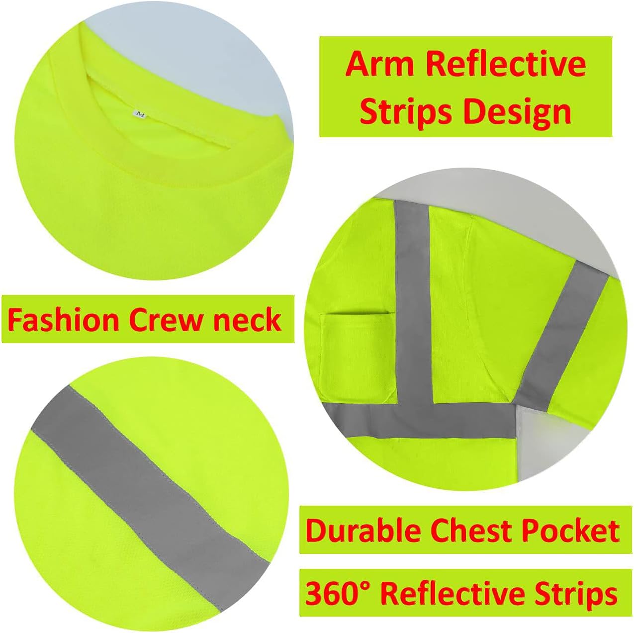 BeautyWill High Visibility Shirts Long Sleeve Class 2 Reflective Shirts ANSI with Pocket Safety Shirts for Men and Women