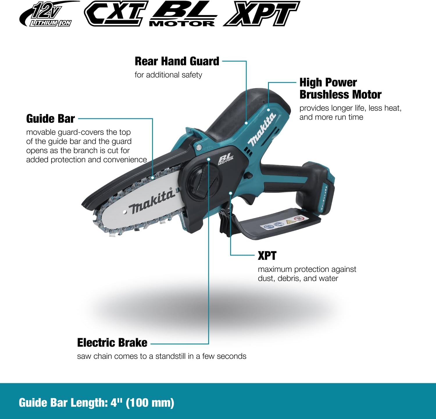 Makita UC100DZ 12V Max Li-ion CXT Brushless 100mm Pruning Saw – Batteries and Charger Not Included, Blue