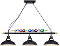 3-Light Billiard Pool Table Lights Hanging Over Pool Table, Black Matte Metal Shades with Billiard Ball Decor, for Billiards Room, Snooker Table, Kitchen Island