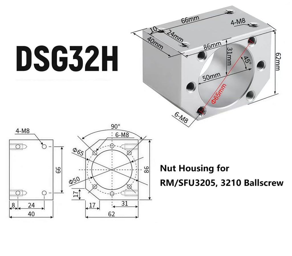 Ball Screw Nut Housing Nut Bracket Holder for RM/SFU3205, 3210 Ballscrew 32mm for CNC Machine Part