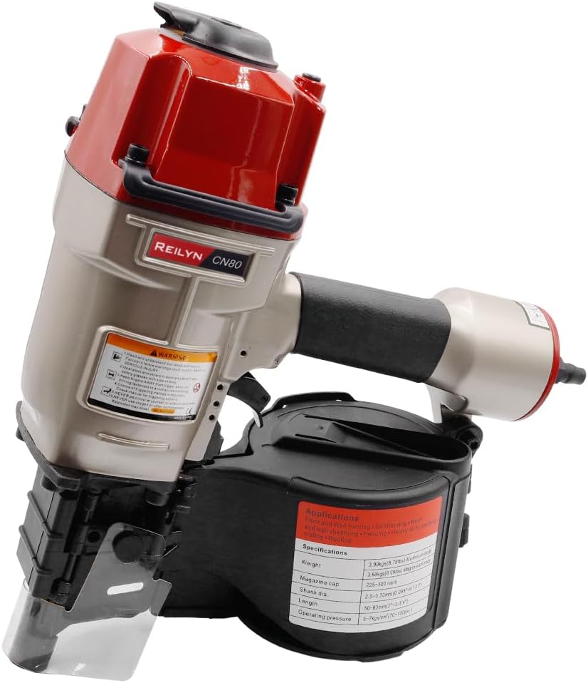 Coil Nail Gun CN80, 2 inch to 3-1/4-inch 15 Degree Siding Nailer, Heavy-Duty Pallet Coil Nailer for Framing, Sheathing, Wooding Fencing, Decking