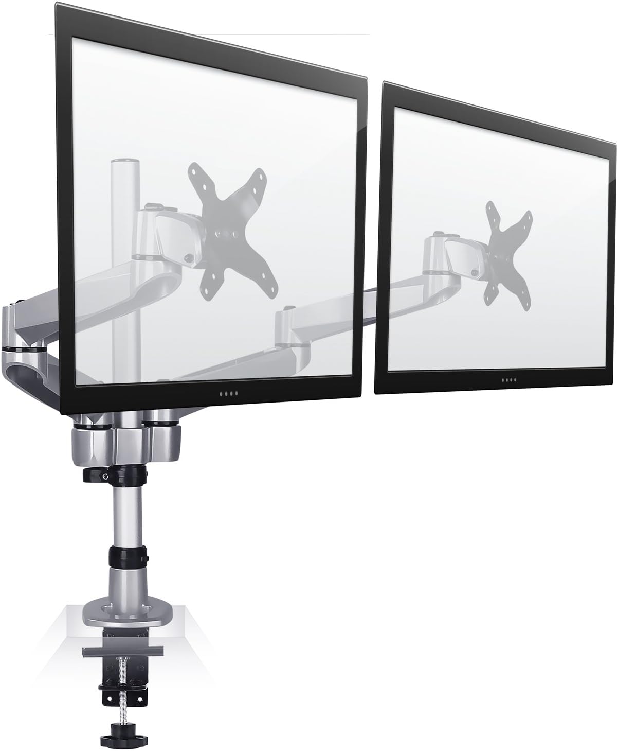 Mount-It! Premium Modular Dual Monitor Desk Mount Arms | Tilt Swivel VESA Wall Mount | Fits 13 15 17 19 21.5 24 27 Inch Computer Screens with 75 100 VESA Patterns | C-Clamp and Grommet Bases | Silver