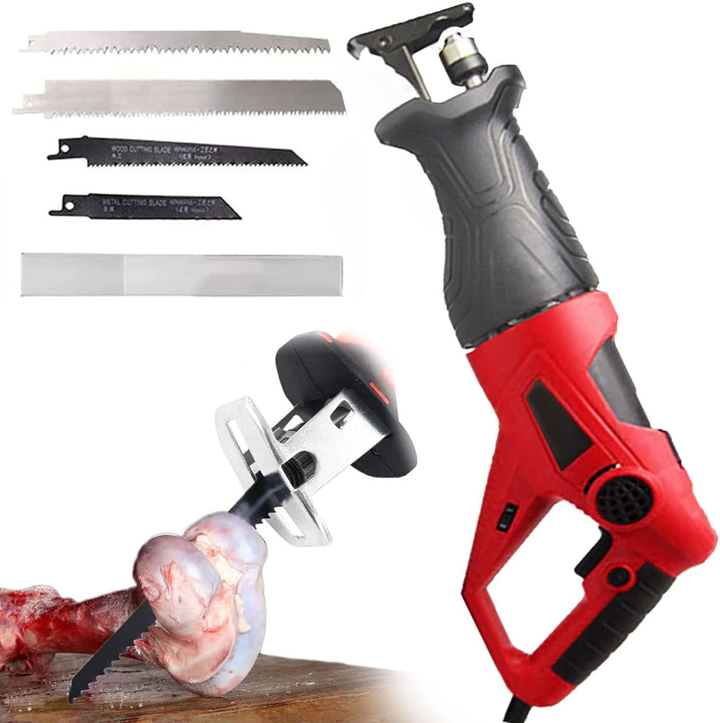 900W/1300W Portable Cordless Reciprocating Saw - Professional Multifunctional Meat & Bone Cutting Machine with 180° Rotating Body for Pork, Fish, and Ribs(Red,900W)