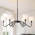 Modern Black 6-Light Chandelier, 39' Pendant Light with White Fabric Shade Adjustable Classic Chandelier Light Fixtures for Kitchen Island Dining & Living Room Entryway