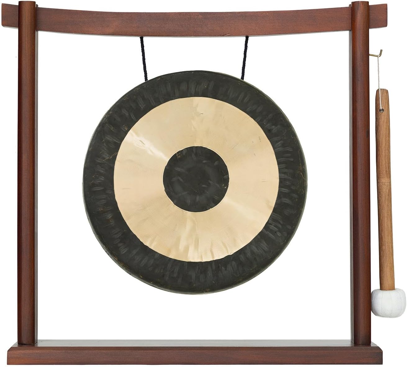 10'-12' Gongs on Woodsonic Stand - Includes Gong, Mallet, & Stand/Easy to Play Traditional Chinese Gong/Easy to Assemble Stylish Wood/Great for Small Spaces