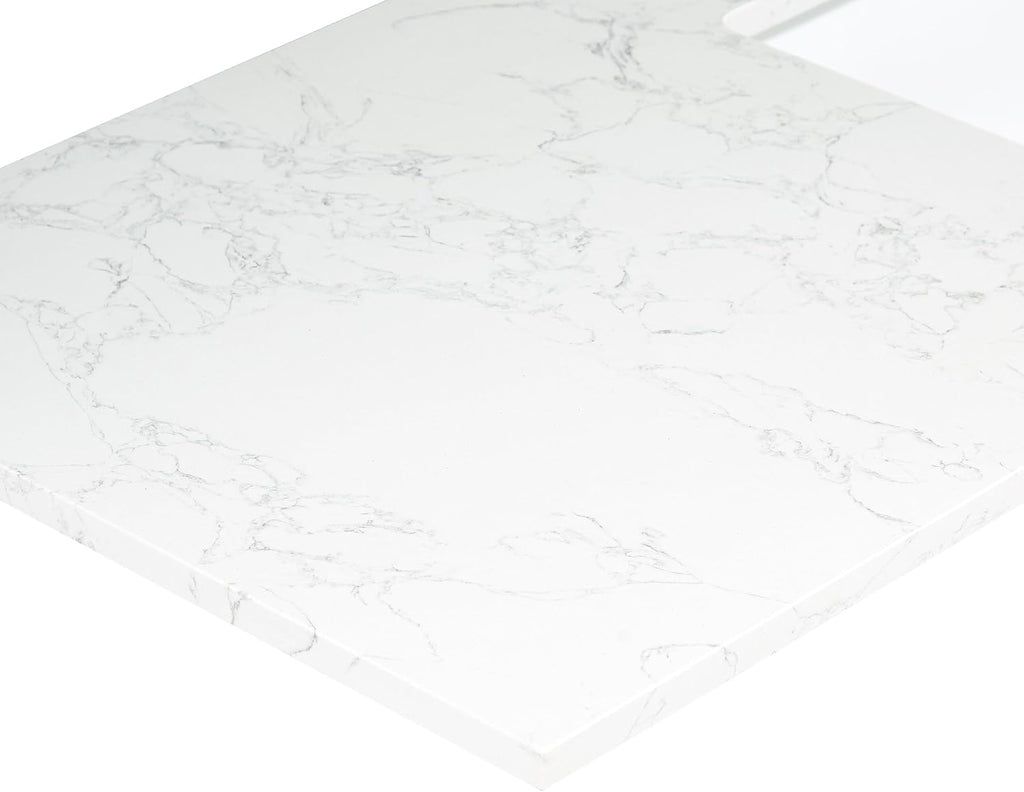 Altair Design Ceres 73' Engineered Stone Vanity Top in Grain White with Double White Sinks