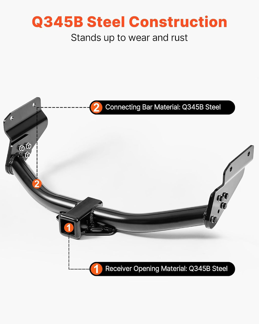 VEVOR Class 3 Trailer Hitch, 2-Inch Receiver, Compatible with 2011-2021 Jeep Grand Cherokee, Q345B Steel Tube Frame, Multi-Fit Hitch to Receive Ball Mount, Cargo Carrier, Bike Rack, Tow Hook, Black