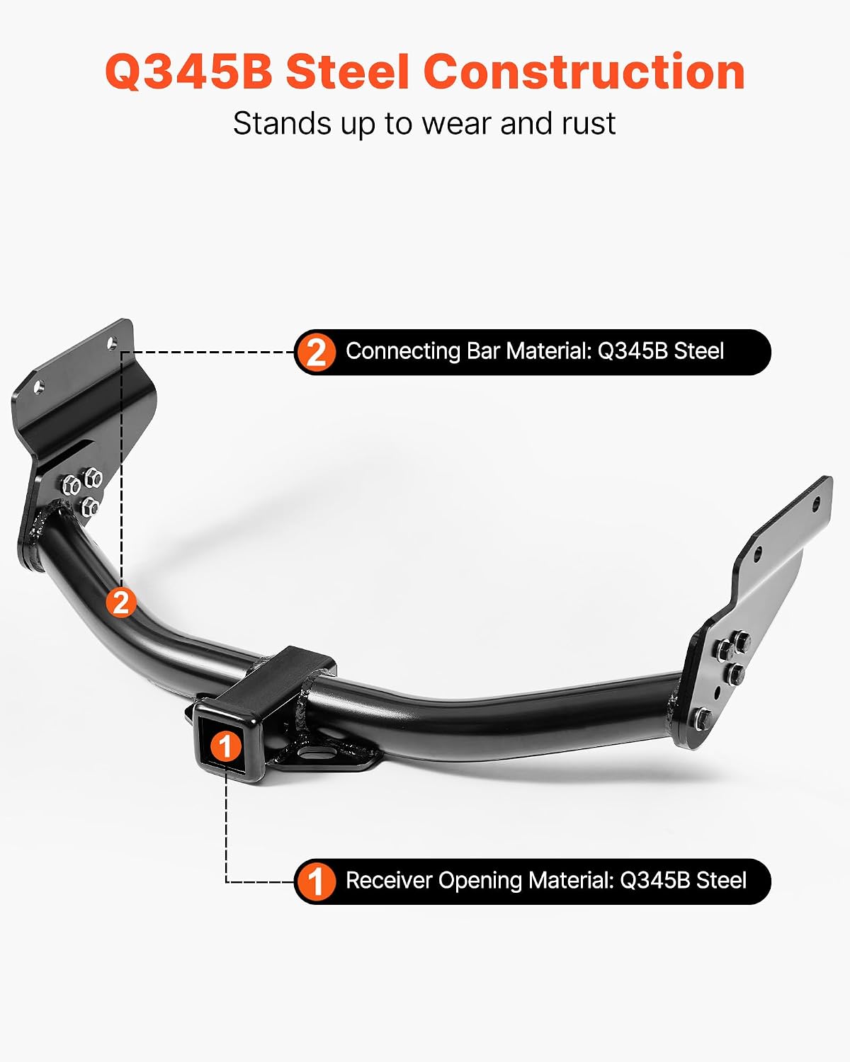 VEVOR Class 3 Trailer Hitch, 2-Inch Receiver, Compatible with 2011-2021 Jeep Grand Cherokee, Q345B Steel Tube Frame, Multi-Fit Hitch to Receive Ball Mount, Cargo Carrier, Bike Rack, Tow Hook, Black