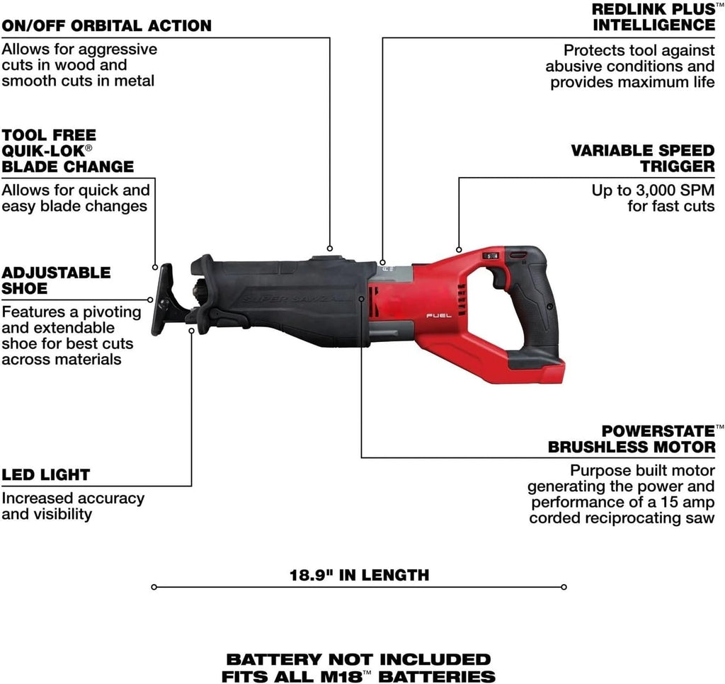2722-20 for Milwaukee M18 FUEL 18V 1-1/4-Inch Reciprocating Saw - Bare Tool