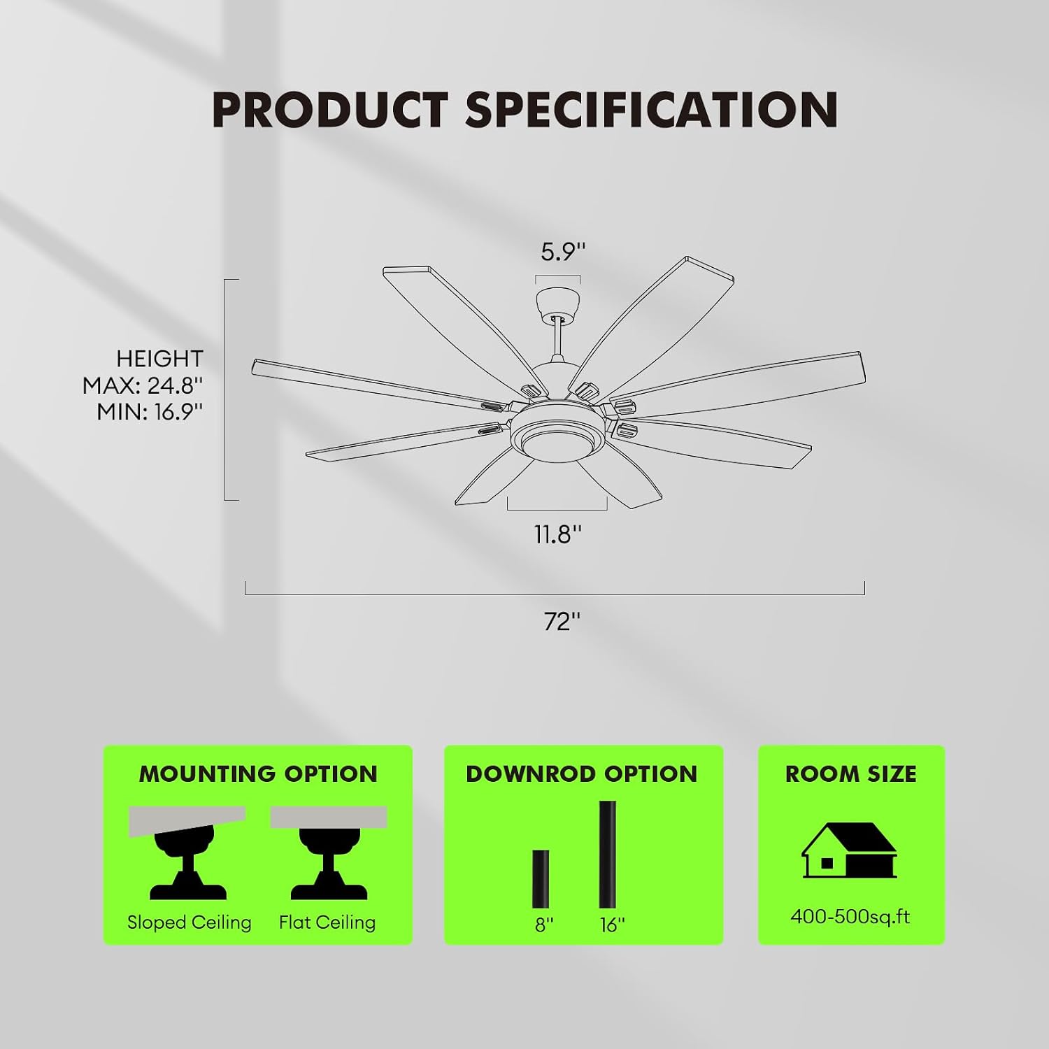 72 Inch Large Ceiling Fans with Lights and Remote Control, Modern Nickel Ceiling Fan with Quiet Reversible DC Motor, Timer, 6 Speeds for Living Room, Kitchen, Home Office, Outdoor Patio