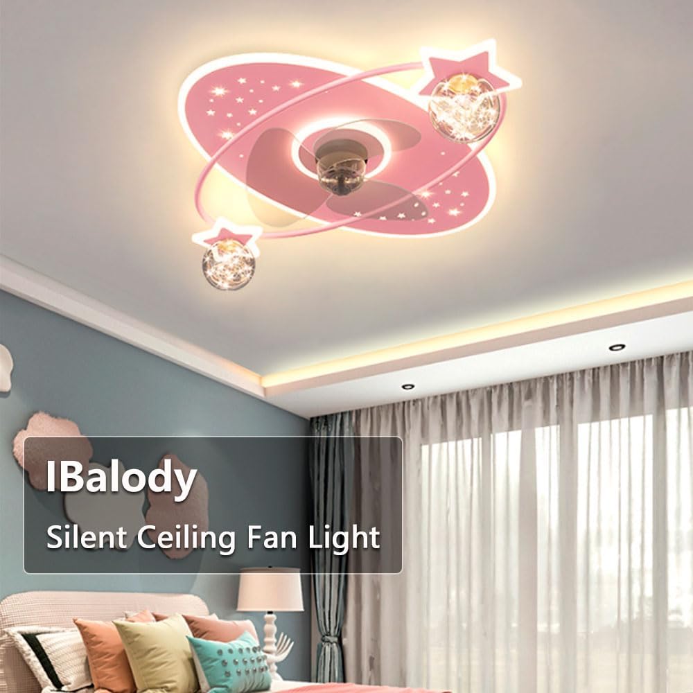 Pink Ceiling Fans with Lights 50W LED Dimmable Ceiling Lighting Remote 6 Speeds Mute Ceiling Fan for Kids Room Girls Bedroom Nursery