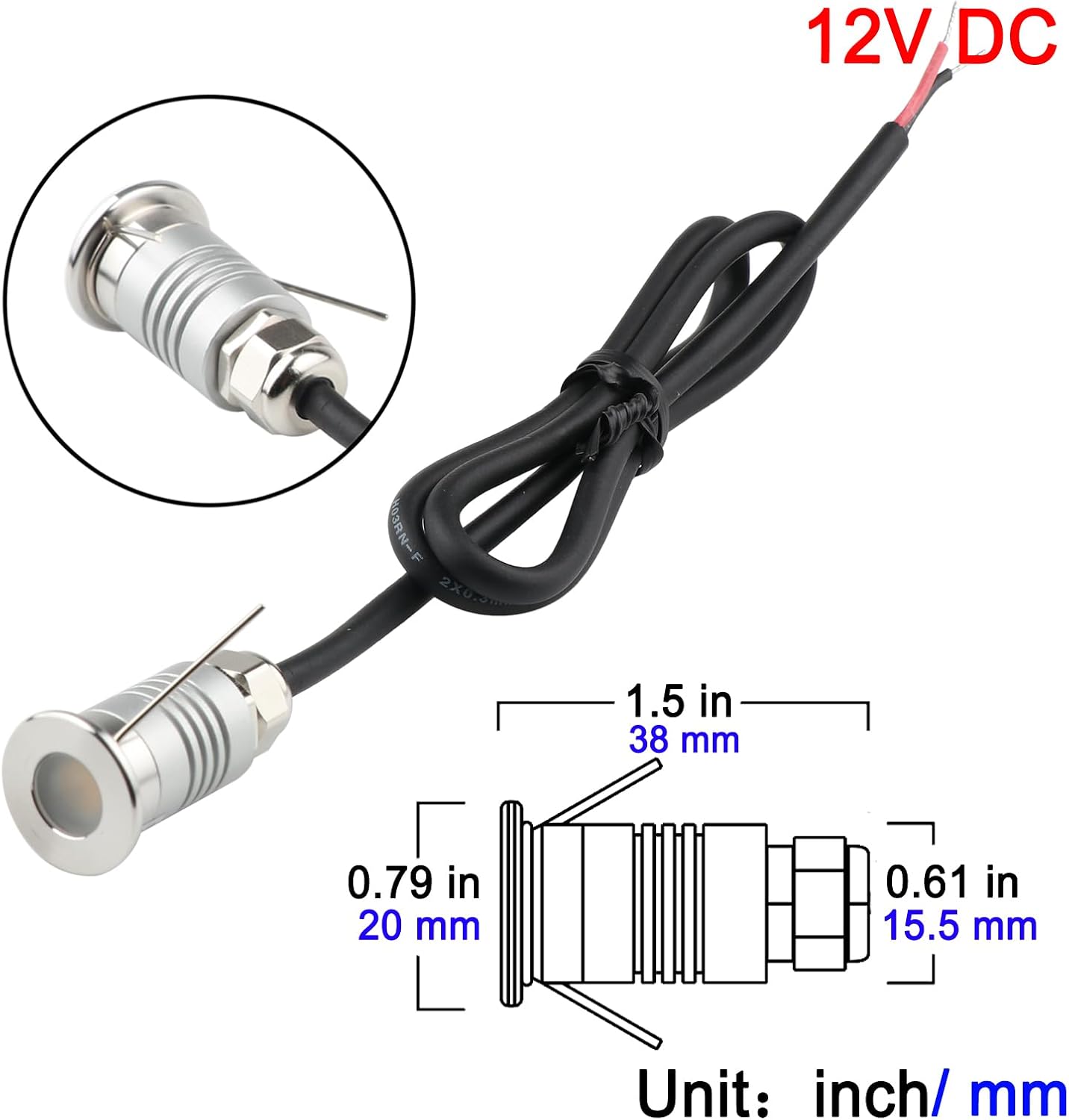 LED Mini In-Ground Starlight, 1W 12V DC Low Voltage Recessed Well Light, IP67 Waterproof, Buried Underground Marker Outdoor Landscape Lighting,Warm White 3000K (12V DC, 10 Pack)