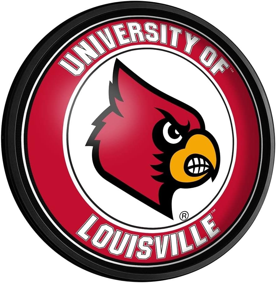 The Fan-Brand Louisville Cardinals Round Slimline Lighted Wall Sign - Football, Basketball & Baseball Wall Decor - College Sports Decor for Home, Office, Game Room, Fan Cave, Garage - USA Made