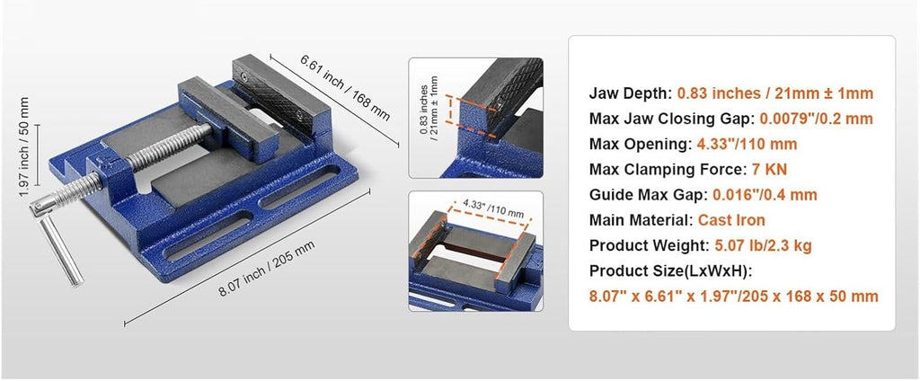 Press Vise 4 inch Heavy-duty Bench Vise Low-profile Press Vice 6.6' Jaw Width 4.33' Jaw Opening