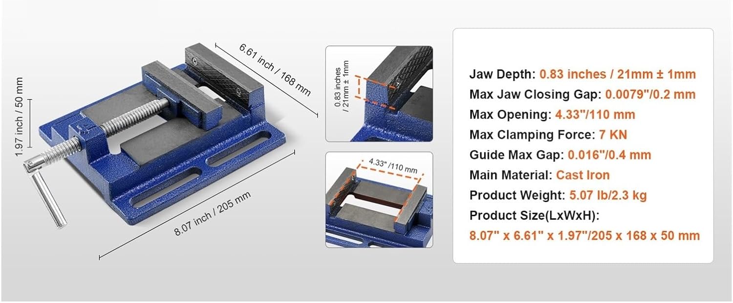 Press Vise 4 inch Heavy-duty Bench Vise Low-profile Press Vice 6.6' Jaw Width 4.33' Jaw Opening