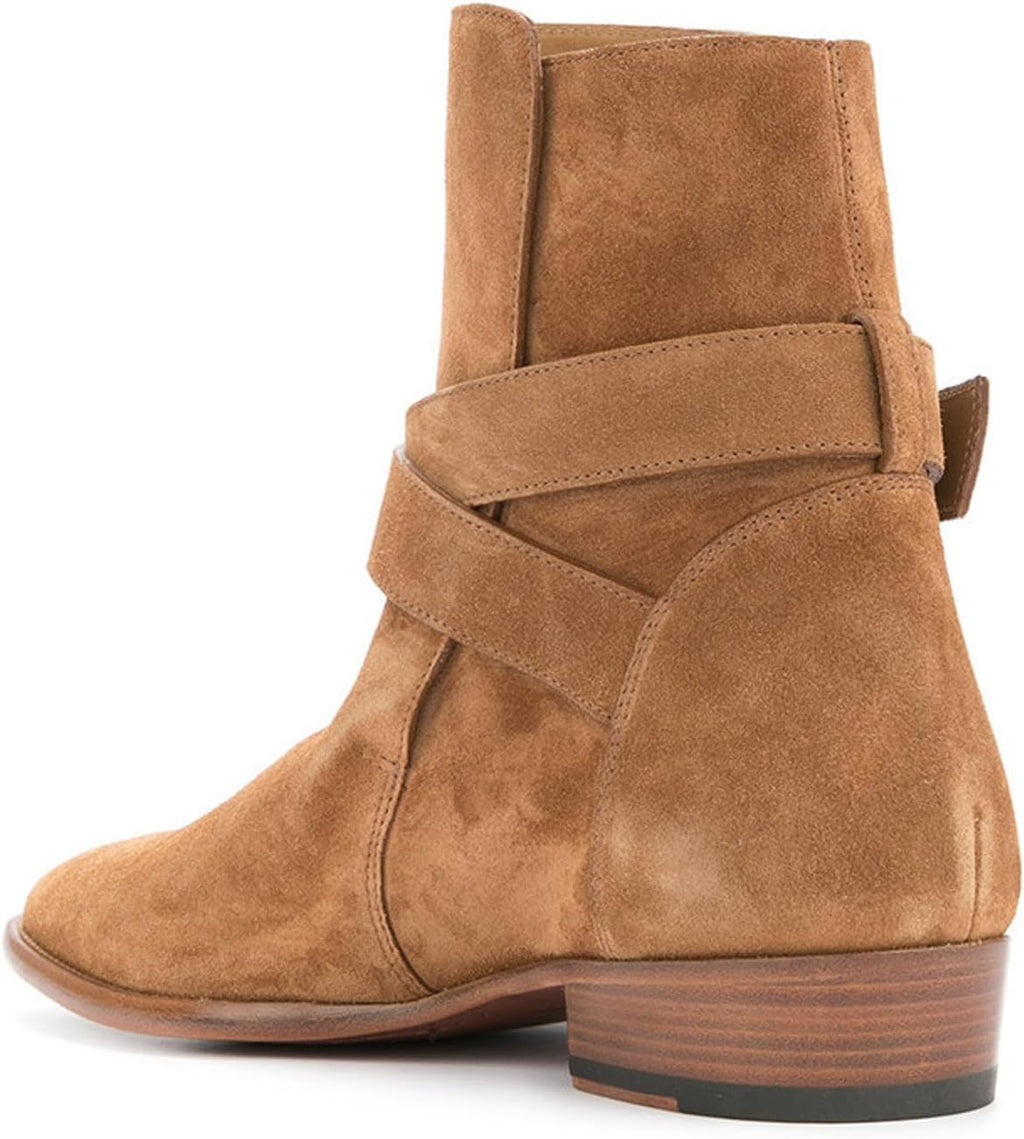 Santimon Men's Double-Buckle Jodhpur Boots- Premium Suede Harness Ankle Chelsea Boots, Dress Casual Western Boots for Business, Casual, Travel, Wedding,Party