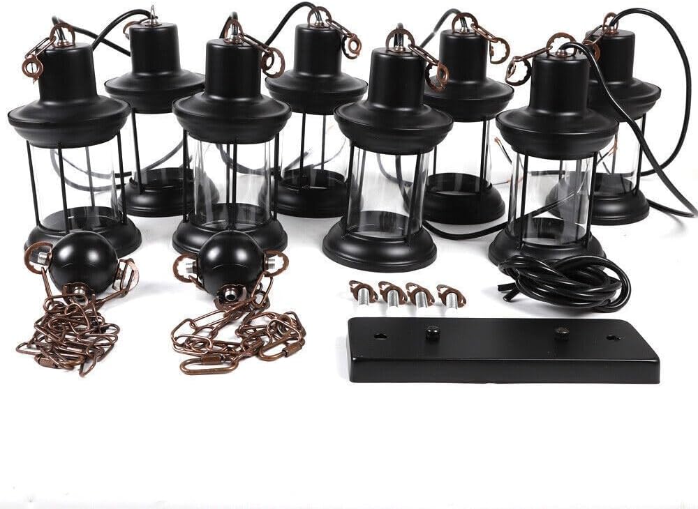8-Head Industrial Wooden Chandeliers, Vintage Wooden Chandeliers, Durable Vintage Lamps, Retro Ceiling Light, Farmhouse Chandelier Hanging, for Pool Table Kitchen Bar
